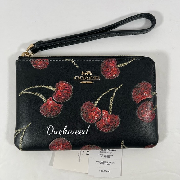 Coach Accessories - Coach Corner Zip Wristlet With Cherry Print NWT